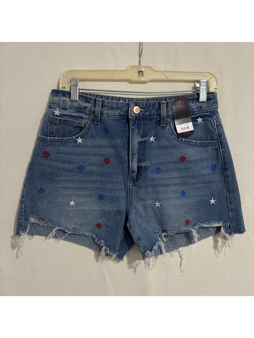 No Boundaries Shorts Womens 9 Juniors Denim Cut Off USA 4th of July Stars NEW